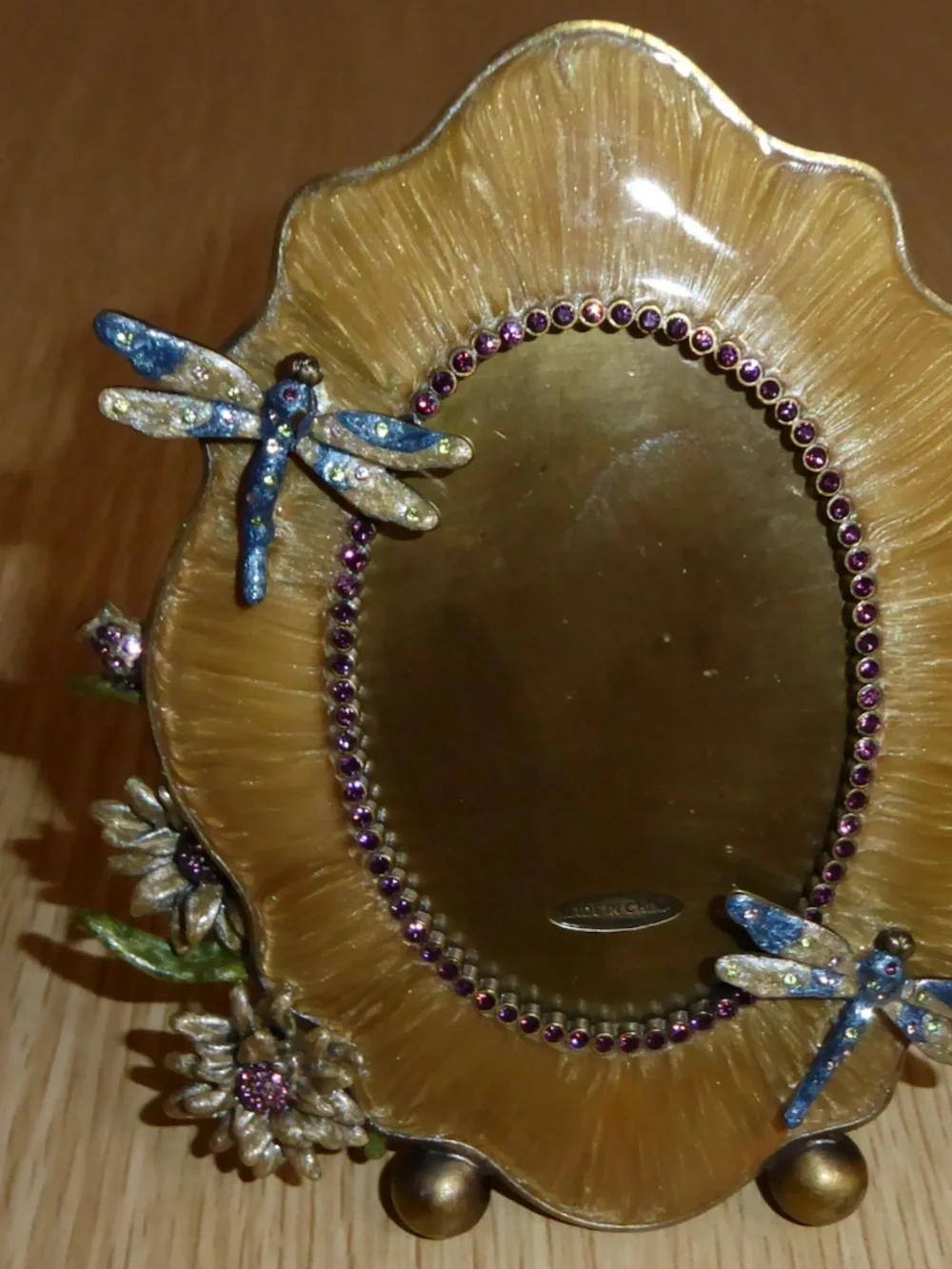 Michael Hero Photo Frame Dragonfly Floral Enamel Swarovski Crystals 5.5